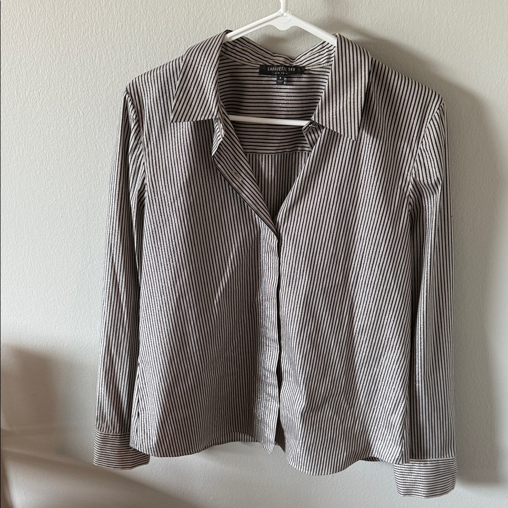 Lafayette 148 size 8 Striped shimmery women’s button down Shirt